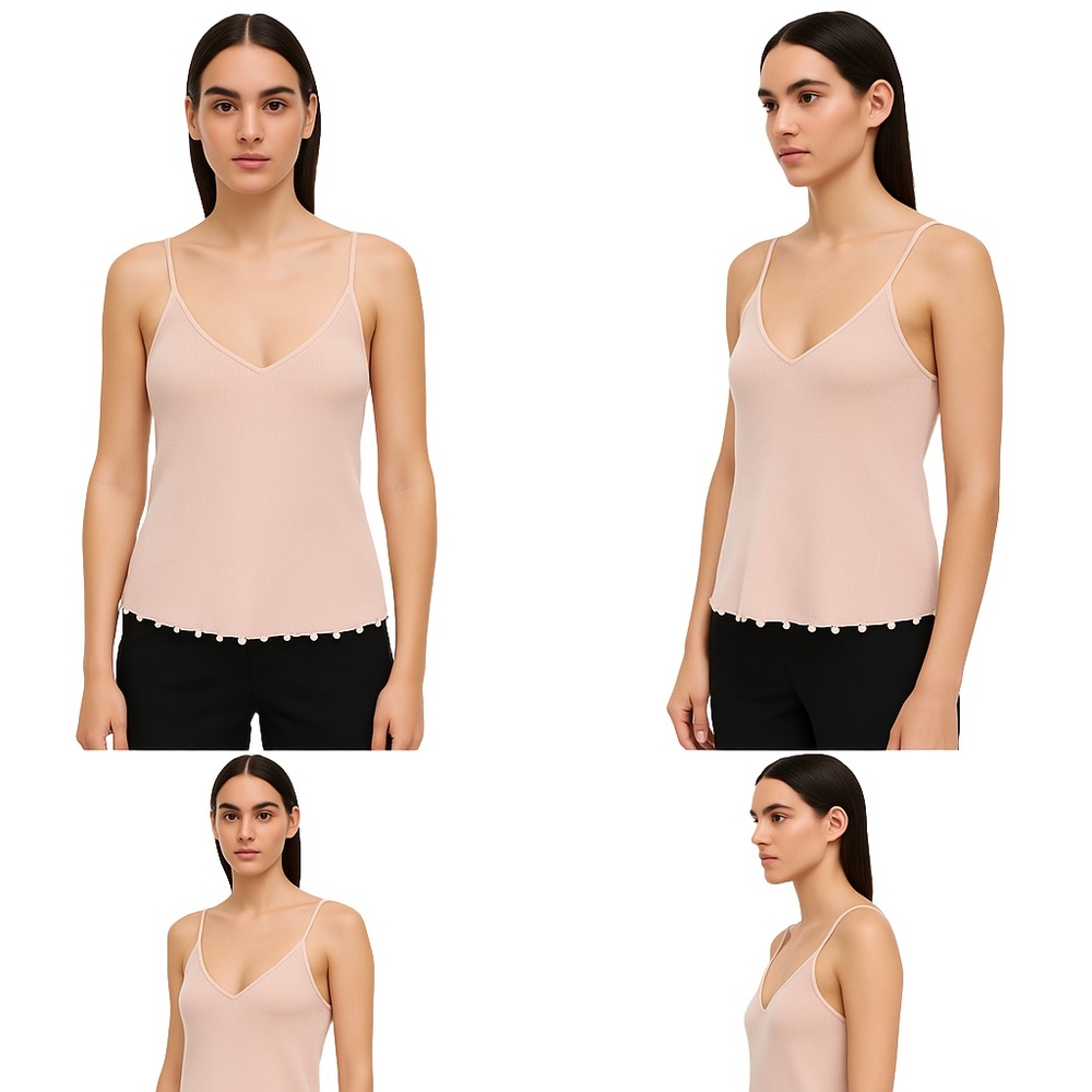 NWT Zara Knit Pink Ribbed Embellished Spaghetti Strap Camisole Top Womens M